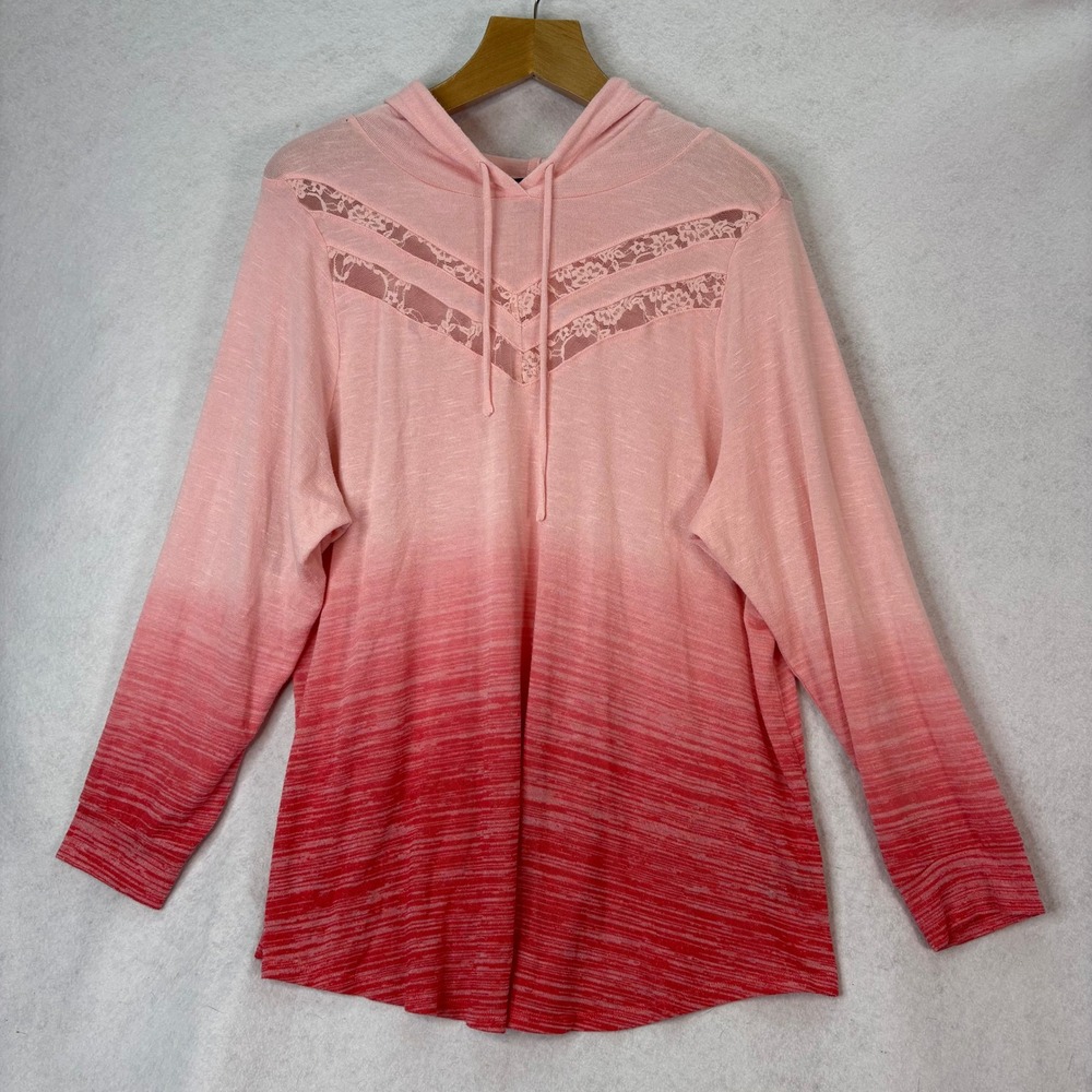 Torrid Pink/Red Dip Dye Ombre‎ Lace Chevron Hoodie Women 3X Boho Romantic Soft